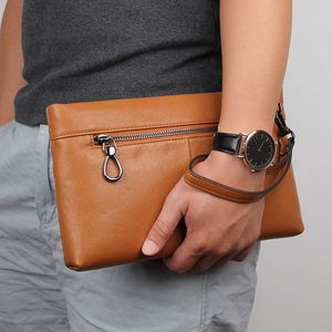 Clutch Bag Men Genuine Leather Male Business Handy Men's Cowhide Wristlet Phone Wallet for Card Holder Money.
