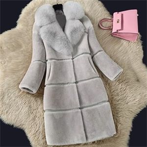 Faux Fur Coats Large Size 5XL Women Winter Thick Long Jacket Fashion Fake Collar Outerwear 211122