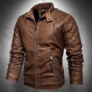 Leather Jacket Men Motorcycle Jacket Ropa Para Hombre Plaid Pleated Shoulder Men Casual Slim Fit PU Leather Jacket Plus Size 211009