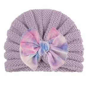 Зимняя теплая вязаная детская шляпа для девочек младенческих детей малыш бархатный лук вязать крышка осенью милая классическая фасоль растягиваться 0-4 года
