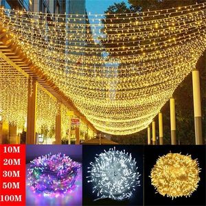 Luci fatate 10M-100M Led String Ghirlanda Luce natalizia Impermeabile per albero Casa Giardino Festa di nozze Decorazioni per interni all'aperto 211122