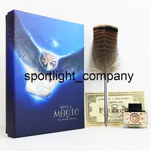 Quill Magic Box dla fanów Vintage Eagle Feather Dip Gift Set z London Train 941 bilet, 1 butelkę z czarnym atramentem, 3 stalówki
