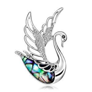 Natural Shell Swan Brosch Wing Crystal Embellish Animal Brosches för Kvinnor Trendiga Bröllop Smycken Tillbehör