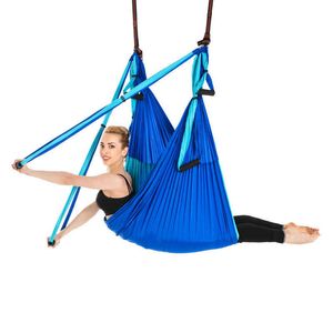 Hot 6 Handtag Anti-Gravity Yoga Hammock Trapeze Home Gym Hängande bältesmängdemplattor Aerial Traction Device 2.5 * 1.5m Q0219