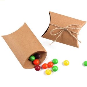 50pcs Kraft Paper Pillow Boxes Cute Gift Wrap Mini Cardboard Box for Birthday Wedding Gifts Favor Packing Party Decor