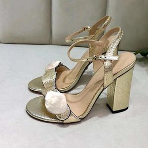 Designer Sandals leather high heel women's shoes summer office wedding button open toe decoration sexy nightclub dance T-stage