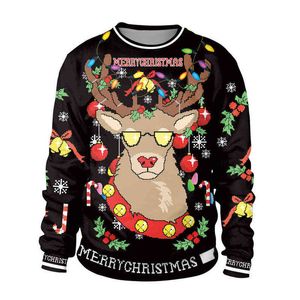 2021 Ugly Christmas for Women Men 3D Print Gift Funny Pullover Thin Sweater Jerseys Tops Autumn Winter Xmas Lady Oversized XXL Y1118