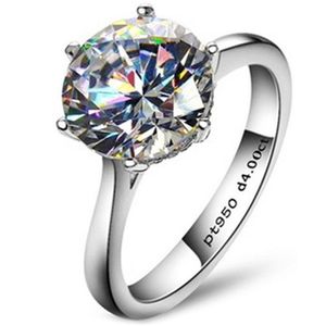 Classic 4 Carat Solitaire Engagement Ring 6 Claws NSCD Ring for Women 925 Sterling Silver Wedding Ring 210924