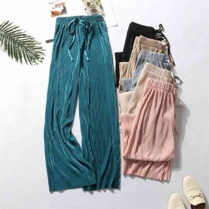 High waist chiffon wide-leg pants women's trousers spring and summer loose casual drawstring nine-point 210915