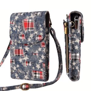 Universal Cowboy Kreditkort Money Pocket Change Wallet Fodral Zipper Handväska Pouch Ladies Crossbody Vertikal för iPhone Samsung Huawei Moto LG