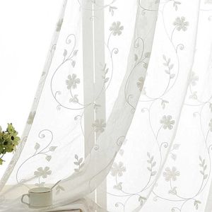 Cortina de janela de tule floral branco bordado para sala de estar Europeu Voile Sheer Cortina para cozinha cozinha cortinas 210712