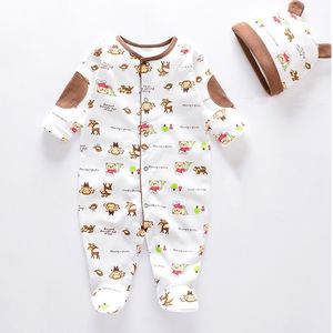 Moda Neonati Ragazzi Ragazze Pagliaccetti con cappucci pigiama 100% cotone Set di vestiti per bambini 210309