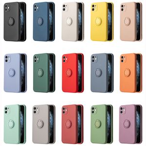 Flüssiges Silikon, weiches Gummi, schmale Hüllen, Ringständer, Ständer, Ständer, magnetische Autohalterung, Ganzkörper-Kamera-Schutzhülle für iPhone 14 13 12 Mini 11 Pro Max XR XS X 8 7 Plus