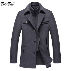 Bolubao män vinter ull kappa mäns mode varumärke Bekväm varm tjock ullblandningar Woolen Pea Coat Man Trench Coat Overcoat 211122