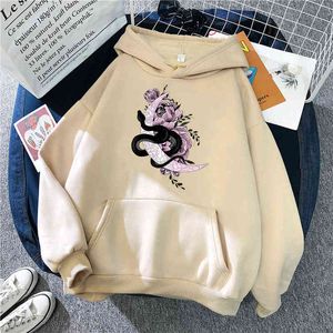 Maan Slangenprint Man Hoodie Fleece Sweatshirts Oversize Casual Capuchon Streetwear Mannelijke Harajuku Mode Hip Hop Anime Hoodies H1227