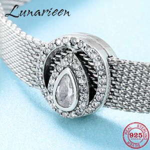 Real 925 sterling silver mousserande cz vatten droppe mönster clips charms pärlor passar original reflektion klipp charm armband smycken q0531