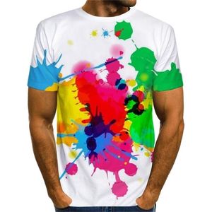 Renkli Pigment T-shirt Erkekler Için 3D Baskı Gökkuşağı Kravat Boya T Gömlek Desen Üst Grafik Splash Boya Tees 210716