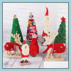 Festive Party Supplies Home & Gardenwooden Decorations Handmade Felt Ball Leaves Artificial Tree Santa Claus Elk Christmas Desktop Ornaments