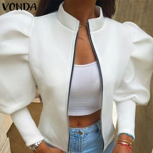 Mulheres Casacos Mulheres Outono Casual Gigot Manga Zip-Up Stand Collar Casacos Primavera Elegante Solta Outerwear Veste Femme