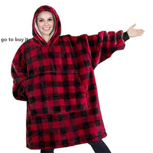 Flannel Hoodie Blanket Warm Soft Robe Sweatshirt Pullover Velvet Thick Blanket One Size Fits Men Women Hoodies Coats 13