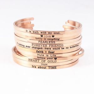 Bangle 10pcs Random Mixed Rose Gold Stainless Steel Positive Inspirational Bracelet Engraved Quote Mantra Bracelets & Bangles For Women