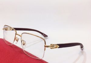 Gold Metal Half Rim Eyeglasses Frame Rectangular Business Wooden Glasses Men Fashion Sunglasses Frames with Box
