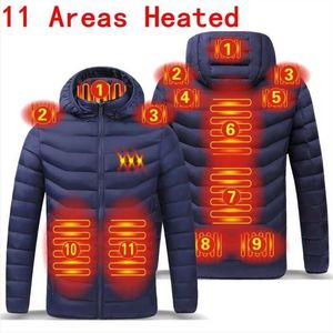 Män 11 ​​områden Heate Jacket Vinter Varm USB Uppvärmning Vest Smart Termostat Hooded Uppvärmd Kläder Vattentät Vadderad 211214