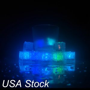 Легкий Питье оптовых-Водонепроницаемый светлый кубик льда многоцветный мигающий свечение в темных светодиодах освещает льды куб для барного клуба питьевая вечеринка вина свадьба США