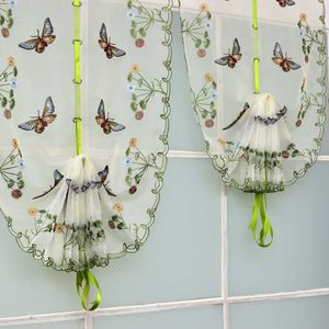 Pastoral Color Butterfly Embroidery Pattern Tulle Curtain for Bedroom Living Room Kitchen Roman Blinds Sheer Home Decoration 210712