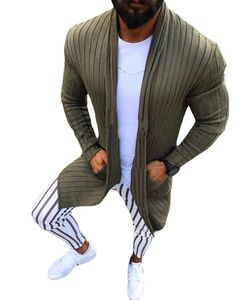 Stickad cardigan tröja män höst avslappnad smal passform jackor mens sjal krage coat långa randiga tröjor man överrock xxxl