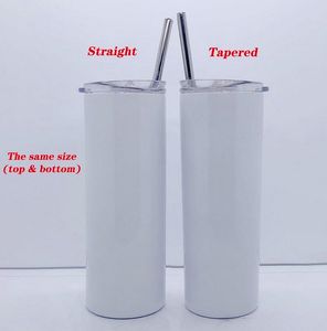 20 oz Süblimasyon Boşlukları Tumbler Düz Paslanmaz Çelik Sıska Tumblers Çift Duvar Vakum Yalıtımlı Seyahat Kupa Toptan Toplu