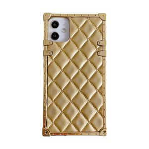 Caixa quadrada Lattice fofo macio TPU telefone casos Único luxo mulheres meninas senhora pu capa de couro para iphone 12 11 pro xr xs max x 8 7 plus