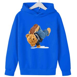 Ungdomskläder Vår och höst Barnens Hoodie Cartoon Bear Print Sweatshirt 13 14 år gammal