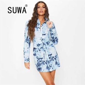 Recommend Fashion Style Tie Dye Elegant Work Wear Long Sleeve Shirt Blouses Women Dresses Vintage Office Lady 210525