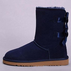 Snö Lyxdesigner Kvinnor Vinter Australien Stövlar Läder Klassisk Kneel Half Lång Ankel Black Grey Chestnut Kaffe Varma Bailey Bow Boots