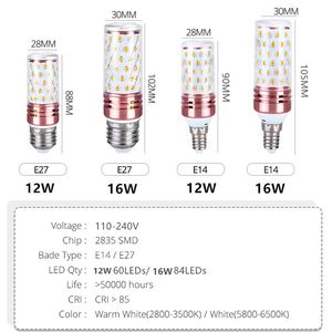 LED Mısır Ampul Işık E14 Avize Mum Işıkları E27 Lambası 2835 SMD 110 V 220 V Warmwhite 3000 K Soğuk Beyaz 6500 K Naturewhite 4000K