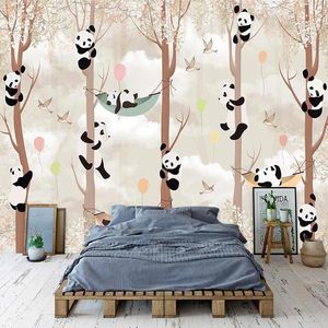 Tapety 3D Po Abstrakcyjne Drzewa Cartoon Panda Bird Salon Pokój dziecięce Background Mural Tapeta Malowanie Wall Decor