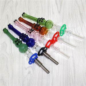 Accessori per fumatori di tubi di vetro nettare da 14 mm con punte in acciaio inossidabile / quarzo Narghilè Dab Straw Oil Rigs