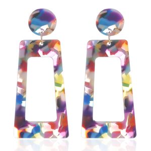 Nuova piastra in acetato Orecchini pendenti Orecchini a bottone Accessori moda donna Orecchini geometrici lunghi quadrati multicolori Stampa leopardata esagerata