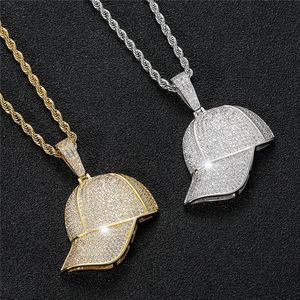 Berretto da baseball placcato oro 18 carati Ciondolo Hip Hop Personalità Trendy Brand Uomini e donne Cappello con lingua d'anatra Gioielli in zircone