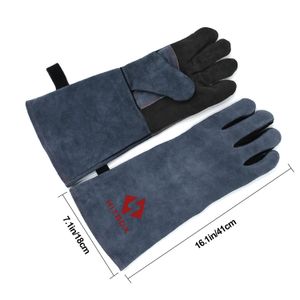 HITBOX 16 Inches Heat Fire Resistant Welding Gloves BBQ Grill Gloves Arc Tig Mig Wood Stove Barking Oven Fireplace Welder Free Size for Men Women