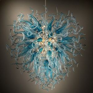 Hand Blown Glass Chandelier Pendant Lamps Blue Color Art Lights Modern Custom LED Lighting for Hotel Restaurant Home Decoration Living Room 2 Inches