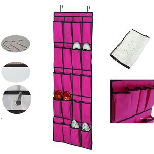 new Hanging Shoe Organizer Non-woven 20 Pocket Shoes Storage Rack Behind Door Free Nail Bedroom Tie Waistband Holder Space Saver FWD7312