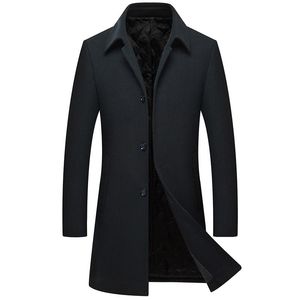 Casacos de trincheira masculino casaco de inverno para homens sobretudo lã abrigo hombre sólido x-longo windbreaker machado m-3xl