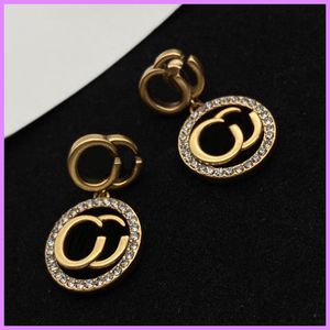 Fashion New Women Retro Earrings Gold Diamonds Earring Ladies Designer Jewelry Circle Earrings For Party Letters Ear Studs D221135F