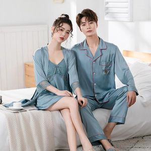 Donne da notte Sleepwear Satin Sexy Pizzo Kimono Robe Set Coppia 2pcs Sleep Loungwear Casual Home Dressing Gown Intimo Lingerie