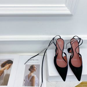 캐주얼 디자이너 섹시한 아가씨 패션 여성 샌들 검은 반짝이 strass pointy 발가락 하이힐 슬링 백 신발 펌프
