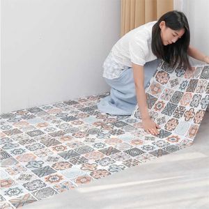 Self Adhesive Mosaic Thicken Tile Floor Sticker Kitchen Bathroom Vinyl Sticker Wallpaper Waterproof Peel Stick PVC Panel Sticker 211124