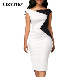 パッチワーク夏のドレス女性2021カジュアルプラスサイズスリムなオフィスボディコンドレスエレガントなビンテージセクシーなスプリットパーティードレスホワイト5xl 210303