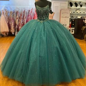 Sparking Glitter Abiti Quinceanera 2022 Spaghetti Strap Ball Gown Prom Gowns Abiti da 15 A￱os Custom Made Pageant Dress